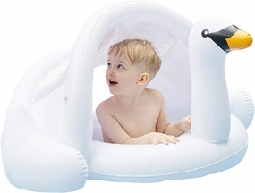 Baby Pool Swim Float with Canopy Inflatable Outdoor Swimming Ring Seat, Pink Flamingo Kids Infant Toddler from 6 Months to 48 Months