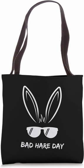 Bad Hare Day Funny Bunny Rabbit Design Glasses Cool Meme Pun Tote Bag