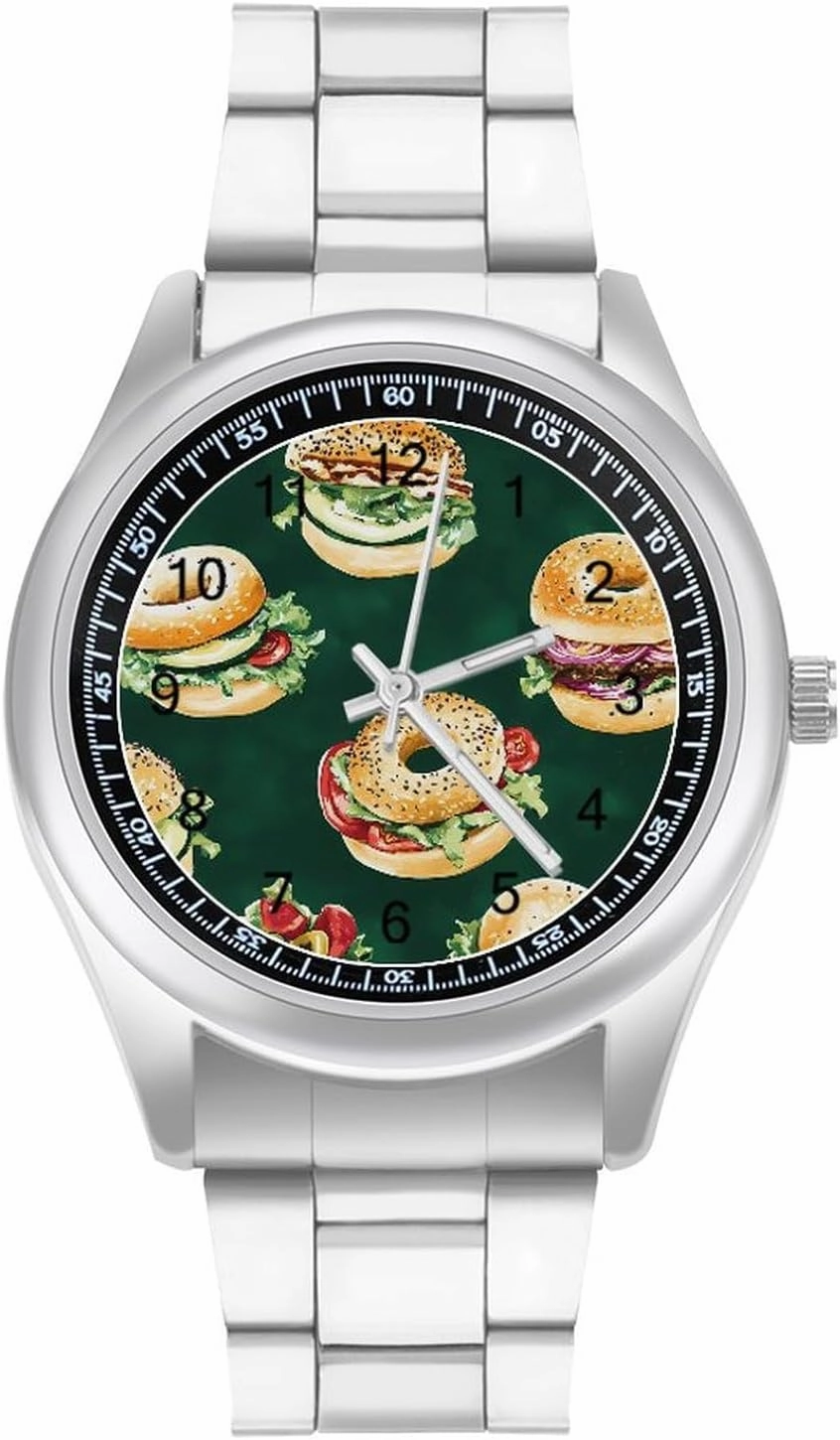 Bagel Sandwiches Casual Wrist Watches for Men Classic Business Dress Watch Big Face for Work Gym
