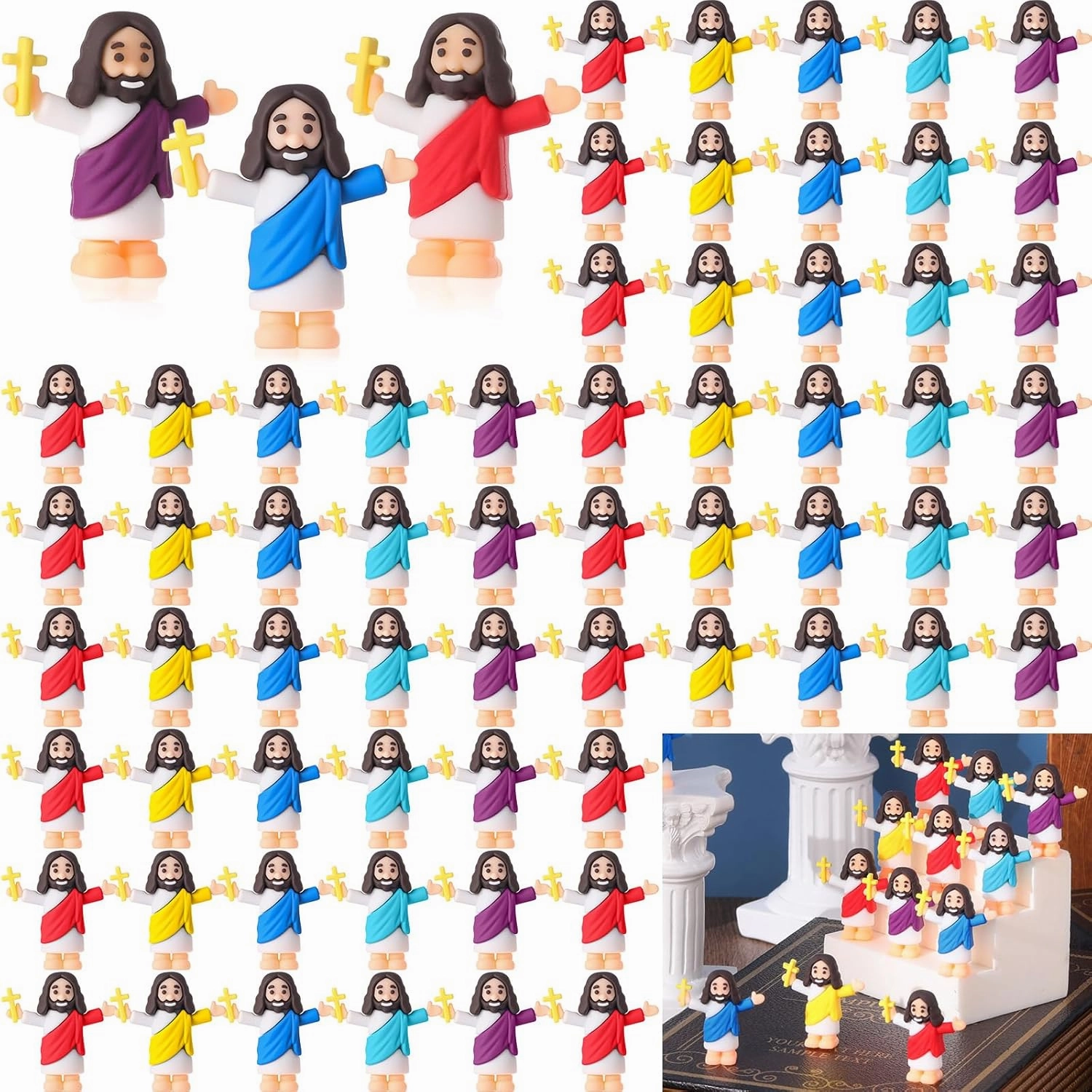 Barydat 100 Pcs Little Jesus Figures Bulk Mini Jesus Figurine Toys to Hide and Seek Religious Party Favors Tiny Christ Savior Doll for Easter Egg Stuffers Sunday School Baptism Gifts