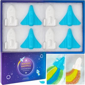 Bath Bombs for Kids, 8 XL Organic Kids Bath Bombs for Boys, Space Plane & Rocket Rainbow Bath Bomb for Toddlers Individually Wrapped, Bulk Birthday Gifts for Men Party Favors for Kid 4-8-12