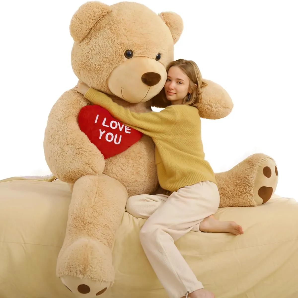 BENINY Red Heart Giant Teddy Bear Brown Big Teddy Bear Stuffed Animal I Love You for Girlfriend Big Valentine Fluffy Teddy Bear Birthday Gift 36"
