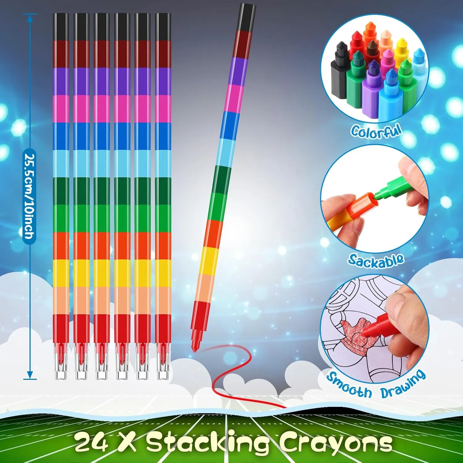 BenLouis 24 Football Mini Coloring Books Kids with 24 Stacking Crayons Football Party Favors Activity Books Bulk for Kids Boys Super Football Bowl Goodie Bag Gift Stuffer Classroom Reward