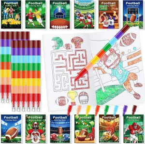 BenLouis 24 Football Mini Coloring Books Kids with 24 Stacking Crayons Football Party Favors Activity Books Bulk for Kids Boys Super Football Bowl Goodie Bag Gift Stuffer Classroom Reward