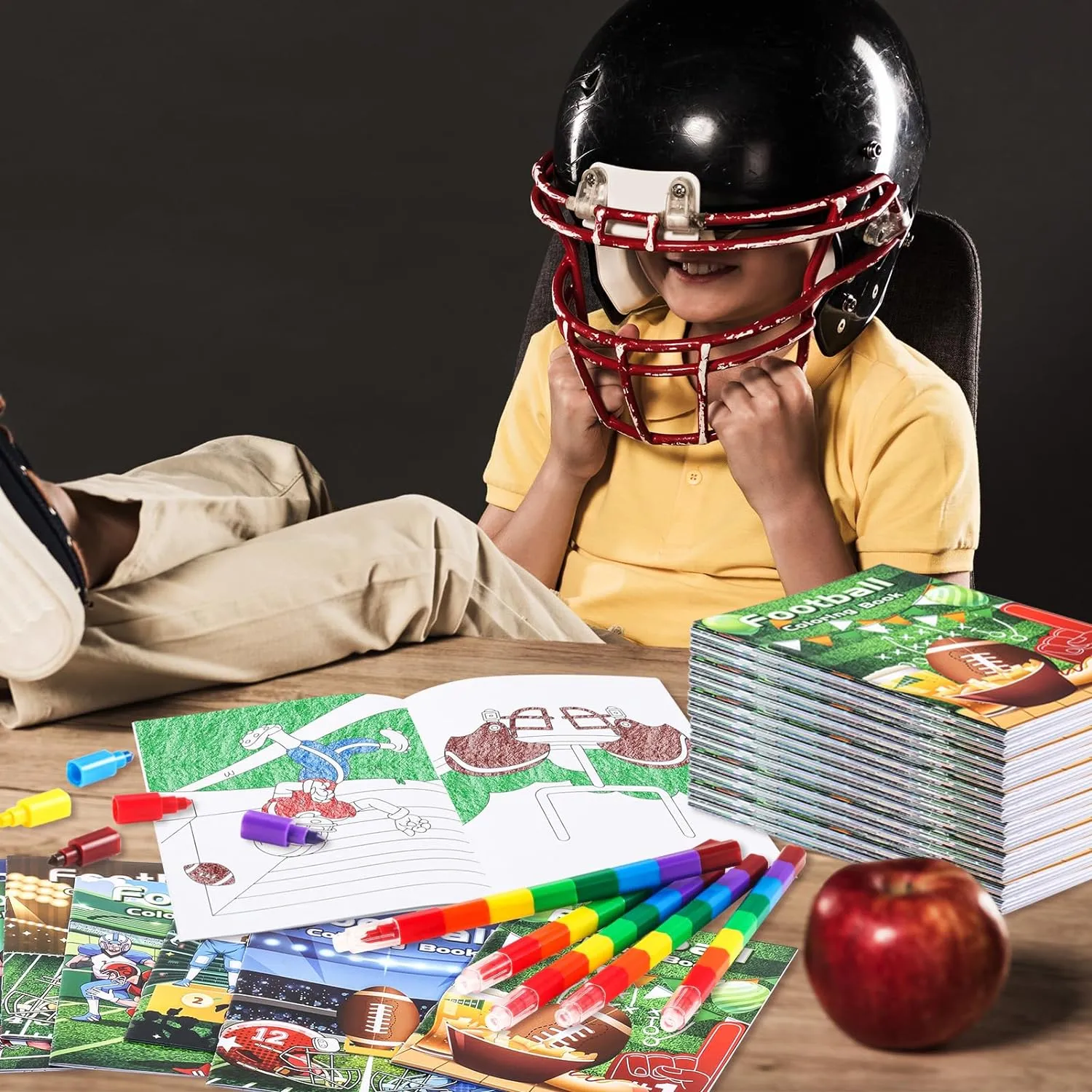 BenLouis 24 Football Mini Coloring Books Kids with 24 Stacking Crayons Football Party Favors Activity Books Bulk for Kids Boys Super Football Bowl Goodie Bag Gift Stuffer Classroom Reward