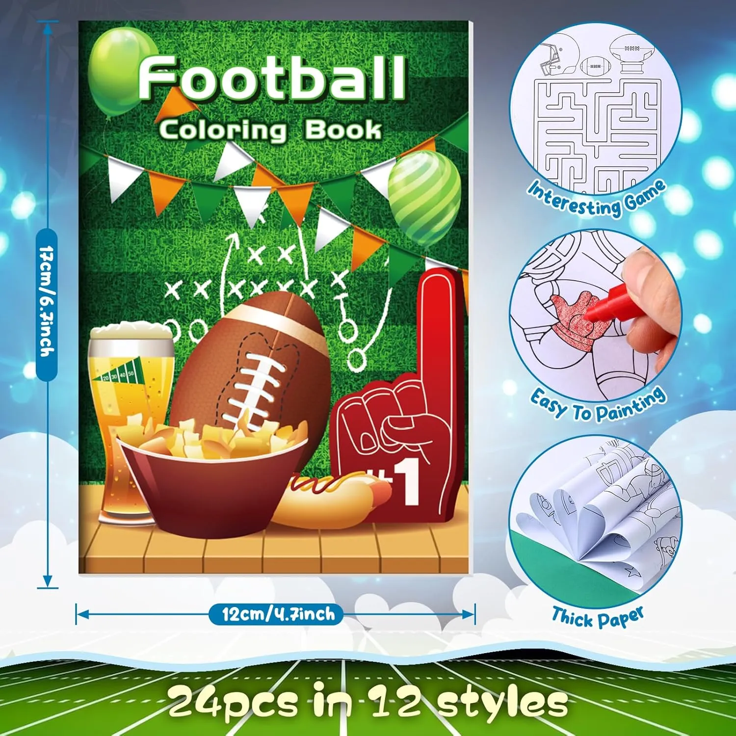 BenLouis 24 Football Mini Coloring Books Kids with 24 Stacking Crayons Football Party Favors Activity Books Bulk for Kids Boys Super Football Bowl Goodie Bag Gift Stuffer Classroom Reward