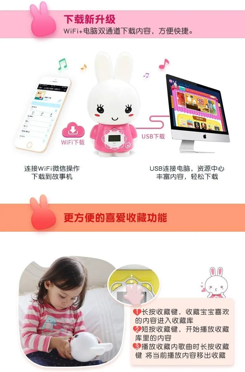 Big Bunny G7WIFI Early Education Toy, Pink, LCD Screen Display, WiFi USB Download, Wechat Messaging