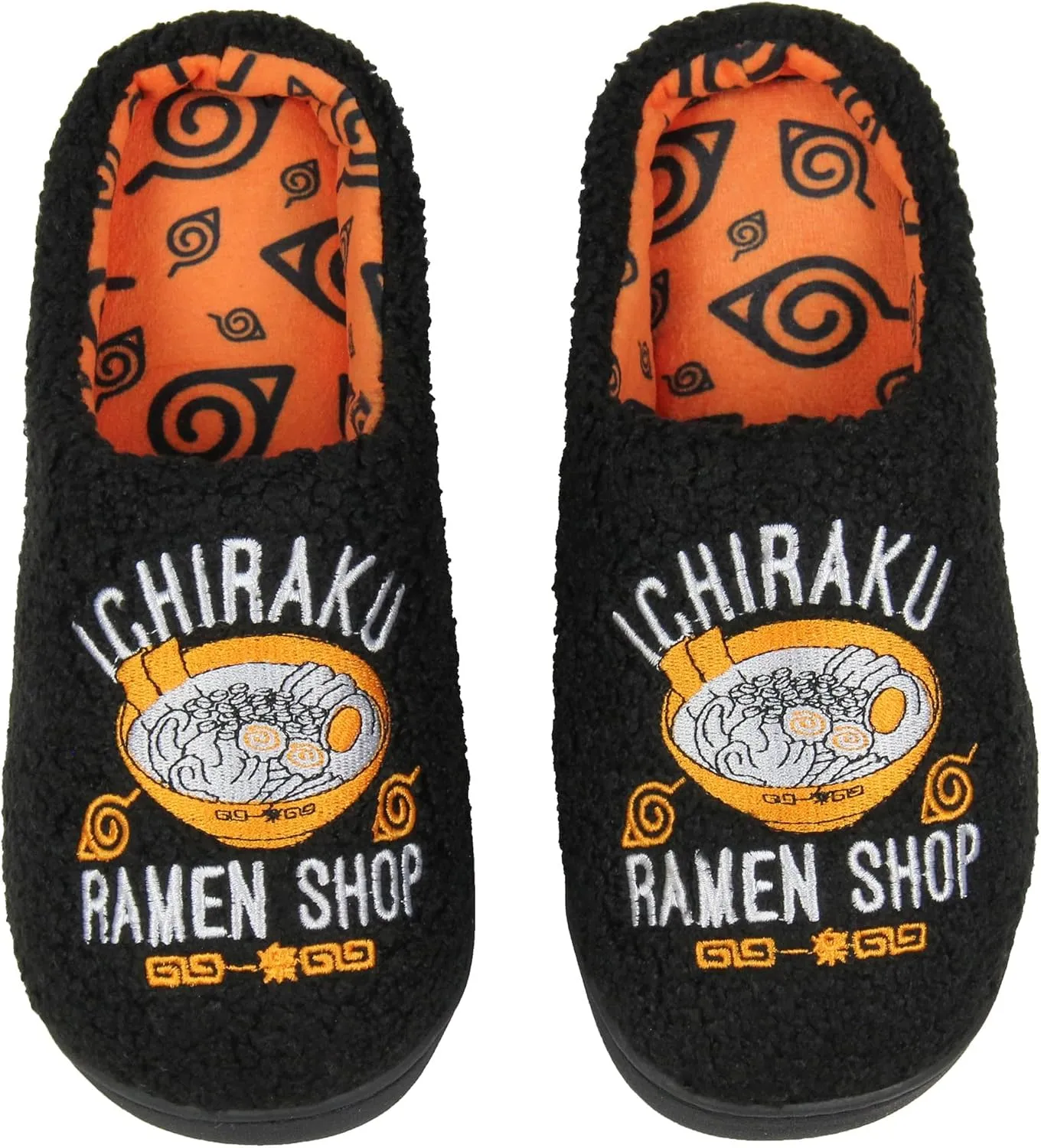 Bioworld Naruto Shippuden Anime Men's Ichiraku Ramen Shop Adult Embroidered Fleece Lined House Slippers for Men & Women