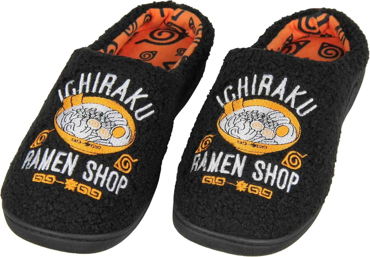 Bioworld Naruto Shippuden Anime Men's Ichiraku Ramen Shop Adult Embroidered Fleece Lined House Slippers for Men & Women