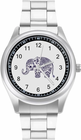 Blue Floral Elephant Illustration Casual Wrist Watches for Men Classic Business Dress Watch Big Face for Work Gym, style