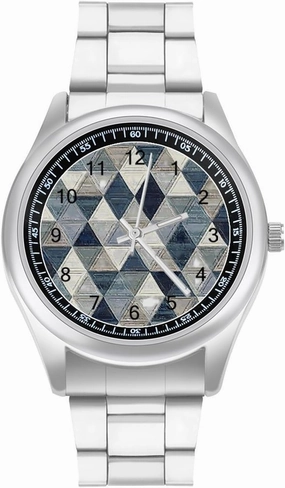 Blue Gray Triangle Pattern Casual Wrist Watches for Men Classic Business Dress Watch Big Face for Work Gym