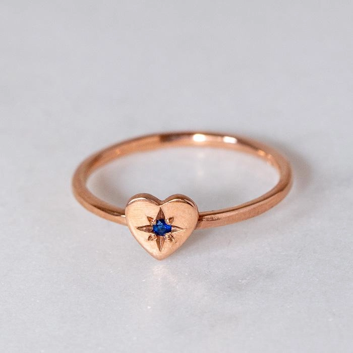 Blue Sapphire Mini Heart Stacking Ring