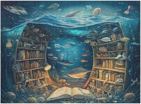 Book Cover with Fish 500 Piece Jigsaw Puzzle for Adults, Home Decor Birthday Party Gift Family Game Toy as Wall Art Decor Poster