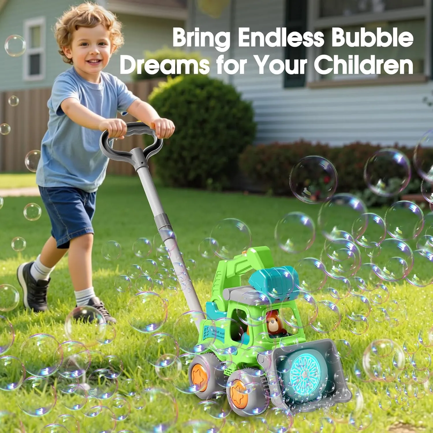 Bubble Lawn Mower Toddler Toys, Engineering Car Bubble Grill Machine Maker Blower Kids Toy Cart,Ideal Gifts for 1-4 Year Old Boy,Girl, Outdoor Child Party Toys with 6X Bubbles Solution Refills,Green