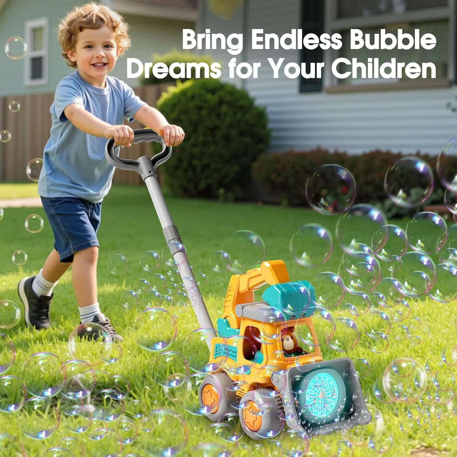 Bubble Machine Toddler Toys,CreatiMachi Engineering Vehicle Bubbles Lawn Mower Kids Toy,Ideal Gifts for 1,2,3 Year Old Boy,Girl,Baby Birthday,Grill,Rechargeable,Safe Summer Outdoor Toys,Yellow