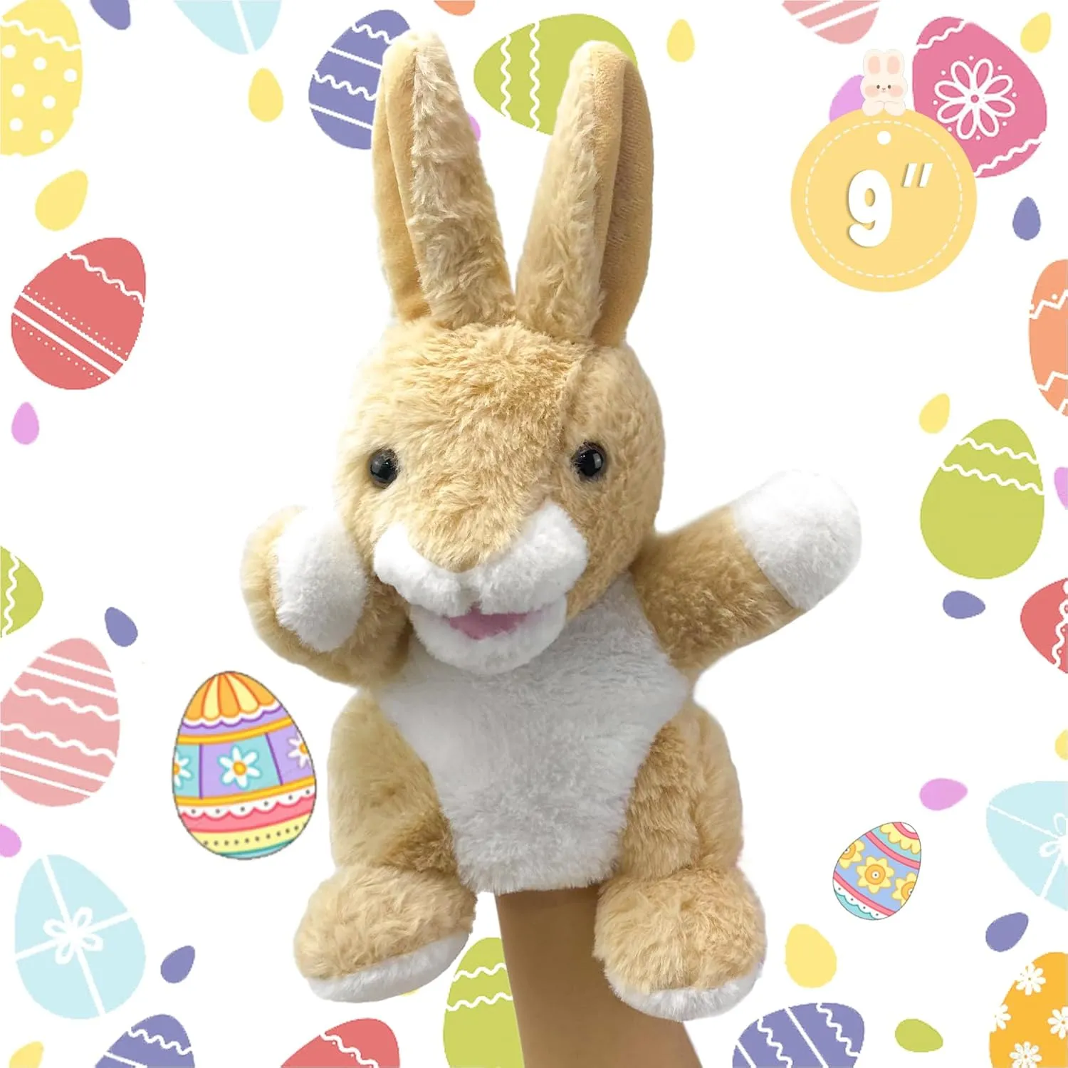 Bunny Hand Puppets Bunny Plush Puppets,9" Realistic Bunny Stuffed Animal Puppets for Kids Bunny Puppet for Adults with Movable Mouth, Bunny Toys Easter Bunny Hand Puppets for Toddlers