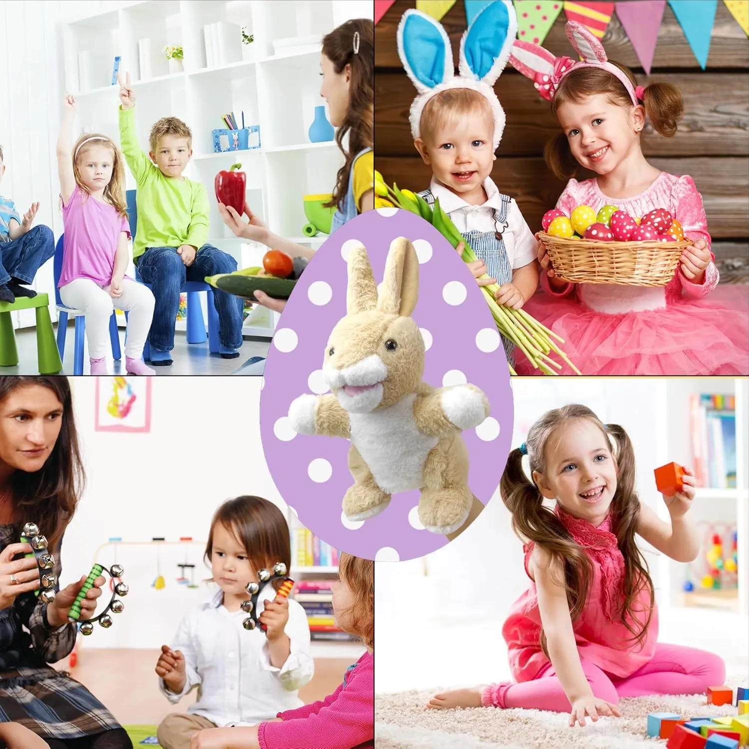 Bunny Hand Puppets Bunny Plush Puppets,9" Realistic Bunny Stuffed Animal Puppets for Kids Bunny Puppet for Adults with Movable Mouth, Bunny Toys Easter Bunny Hand Puppets for Toddlers