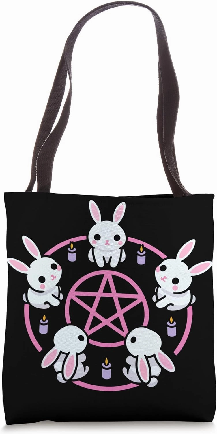 Bunny Rabbit Pentacle Pentagram Pink Pastel Goth Dark Humor Tote Bag
