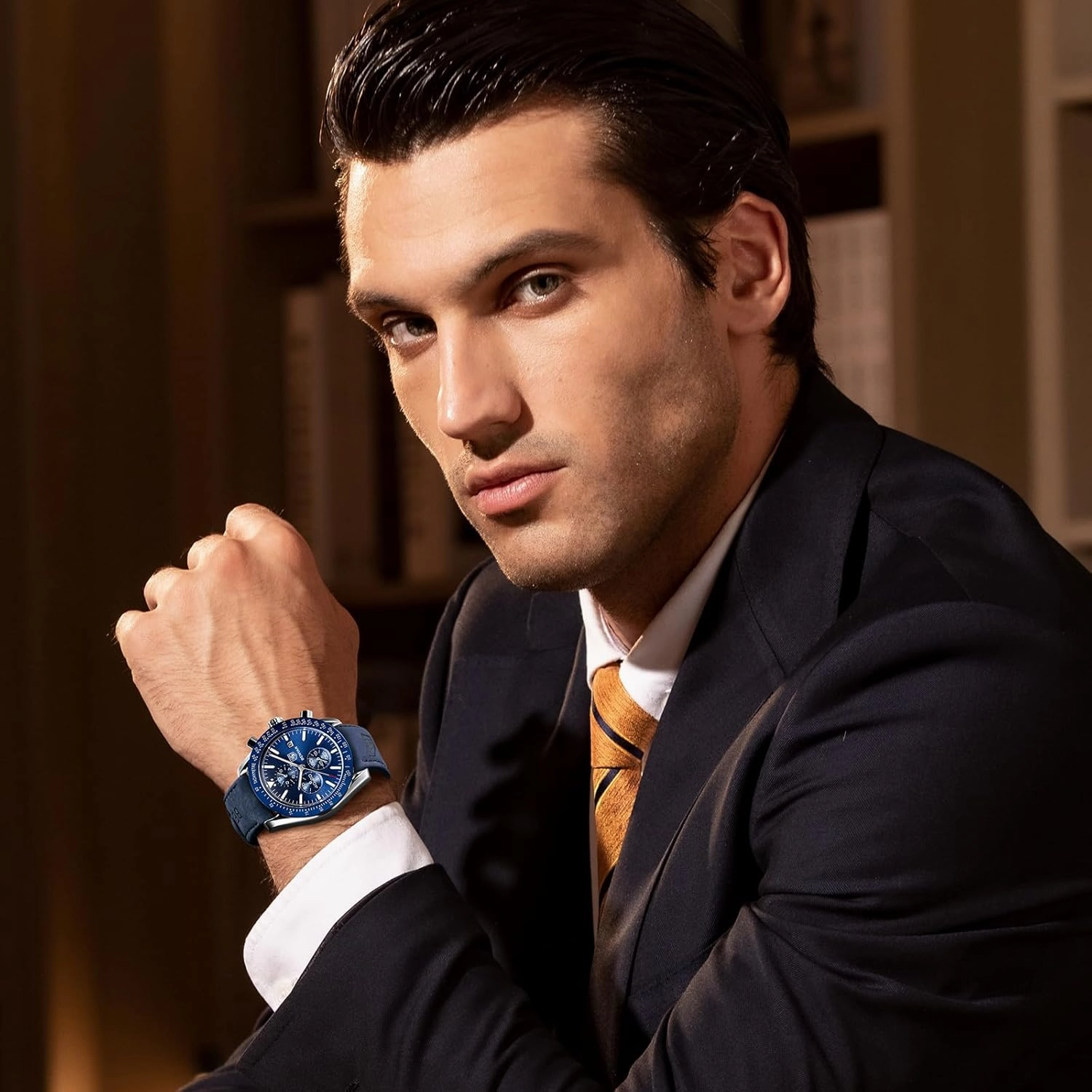 BY BENYAR Mens Watches Analog Quartz Chronograph Waterproof Men's Wrist Watches Business Casual Fashion Classic Designer Elegant Dress Watch with Calendar Leather/Stainless Steel Strap Gifts for Men