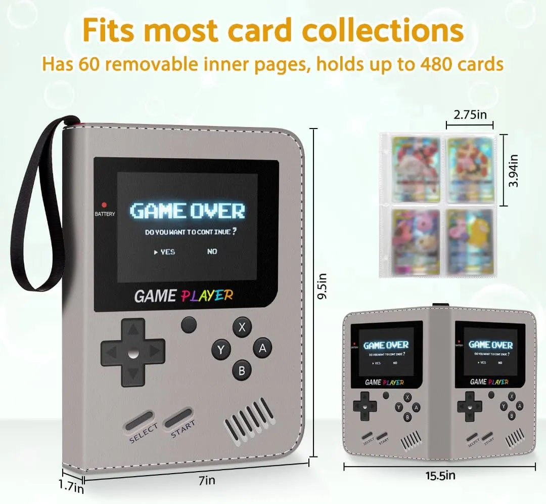 Card Binder Holder 480 Pockets with 60 Removable Sleeves, Portable Game/Sports Trading Cards Binder Album Collector Organizer Protectors with Zipper,Waterproof