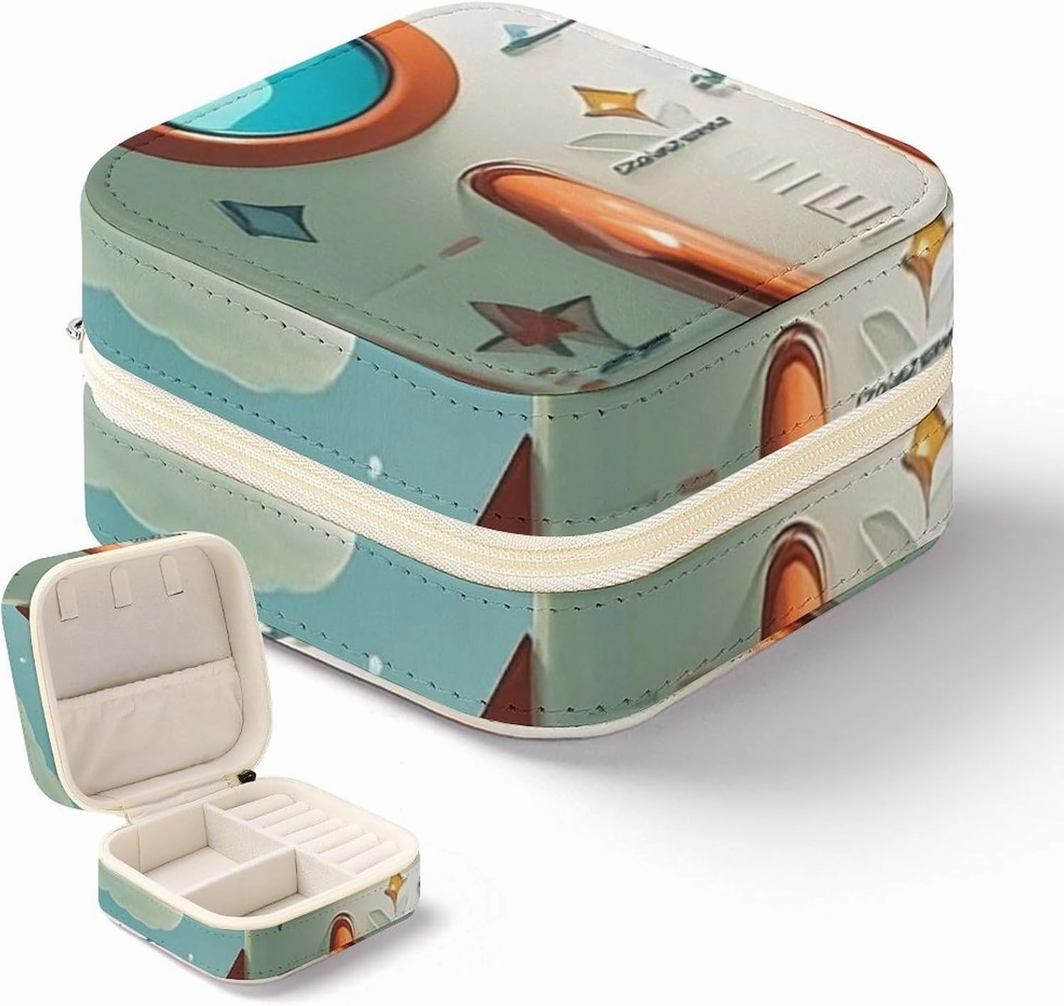 Cartoon Rockets Jewelry Box Mini Portable Jewelry Travel Boxes Small Jewelry Organizer for Rings Earrings Pendants Necklaces Organizer Storage Holder Case Gift