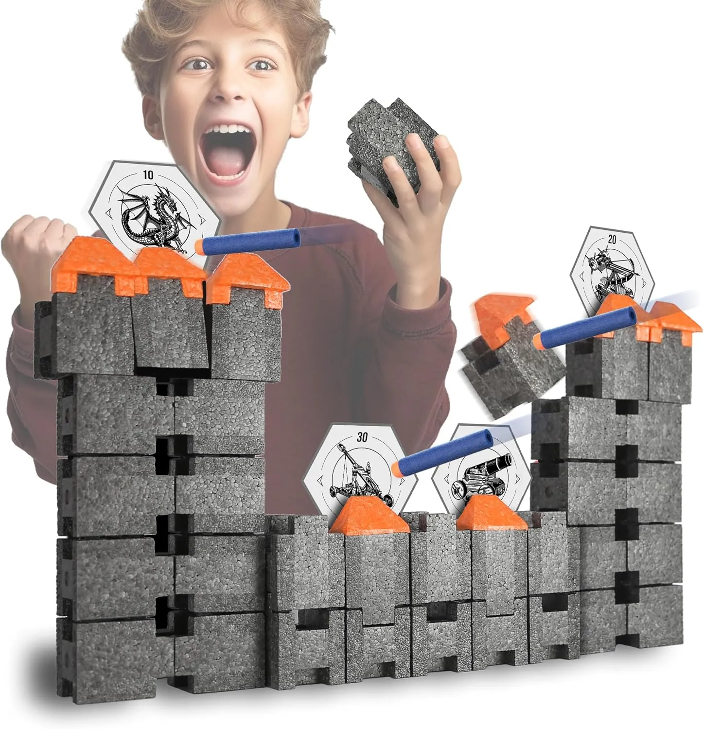 Castle Pack - Buildable & Destroyable Targets for Nerf Guns - for Kids Aged 6  - Extreme Target Game & Challenge - Fun Shooting Practice Accessories for Dart Ball Gel Ammo