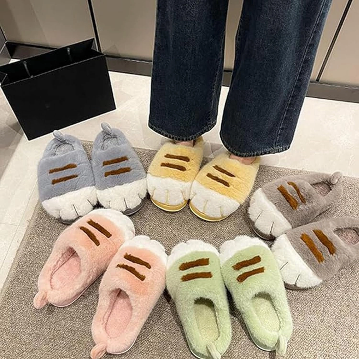 Cat Paw Slippers for Women,Cat Paw Non-Slip Slippers,Indoor Outdoor Cute Funny Thickened Toe Cat Slippers,3D Cat Paws Slippers