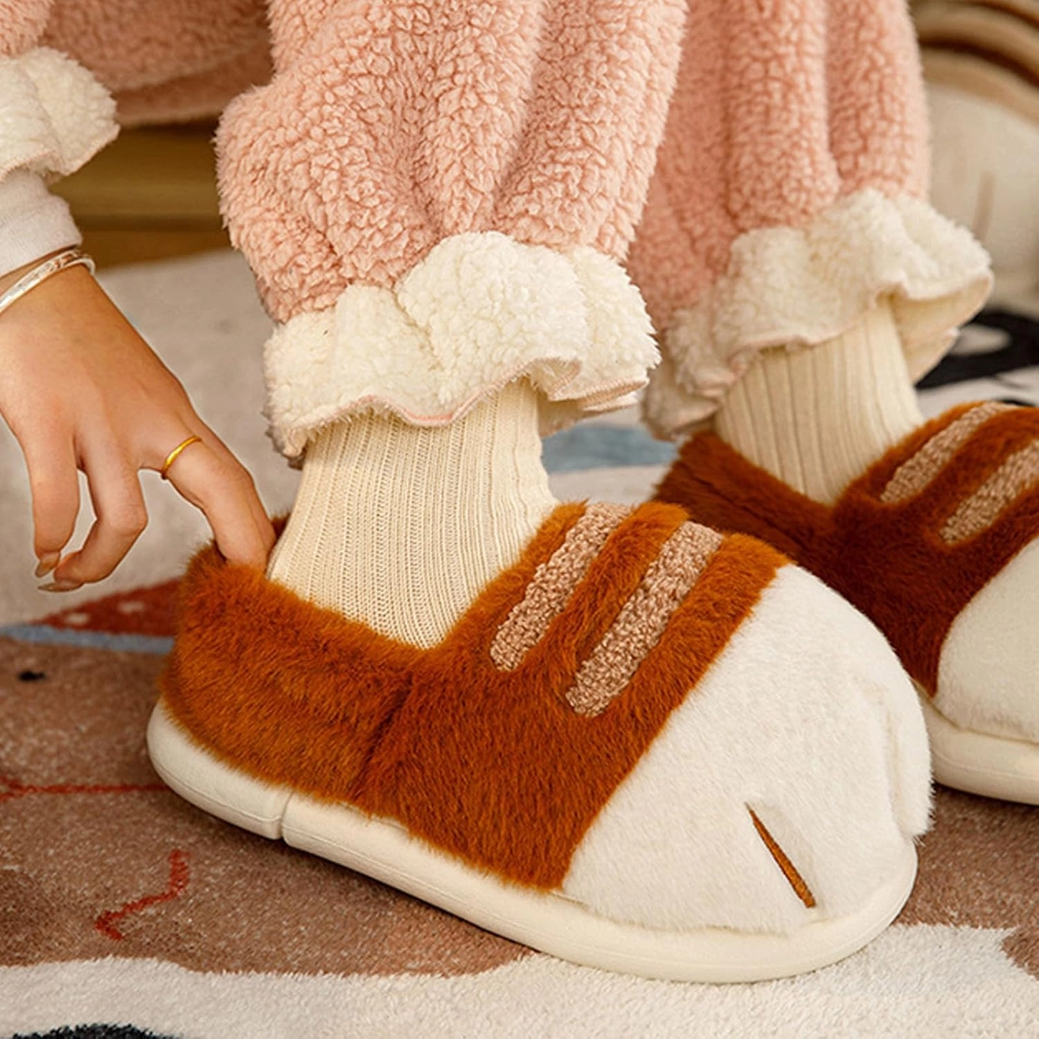 Cat Paw Slippers for Women,Cat Paw Non-Slip Slippers,Indoor Outdoor Cute Funny Thickened Toe Cat Slippers,3D Cat Paws Slippers