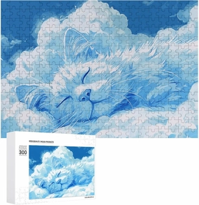 Cat Shaped Cloud Puzzles 300 Pieces Personalized Jigsaw Puzzles Cat Shaped Cloud Photo Puzzle Challenging Picture Puzzle for Adults Personaliz Jigsaw with Storage Bag (15.7" X 11")