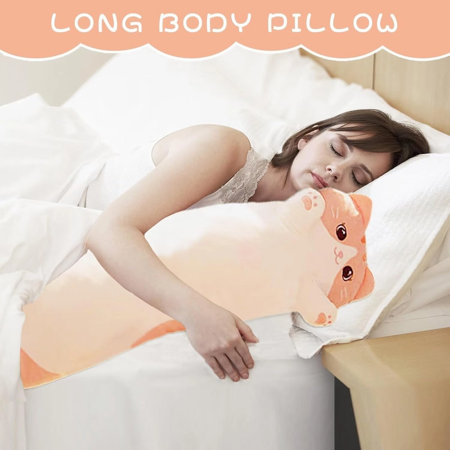 Cat Stuffed Animal Kids Body Pillow for Girls, Soft Cute Plushies Long Cat Hugging Body Pillows with Removable Zipper Cover, Pink Cat Plush Pillow for Cuddling, Sofa or Bed Décor