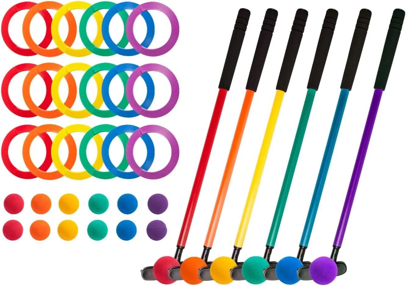 Champion Sports Mini Golf Clubs: Multi Colored Putt Putt Miniature Golfing Set for Kids - 6 Putters 18 Holes & 18 Balls
