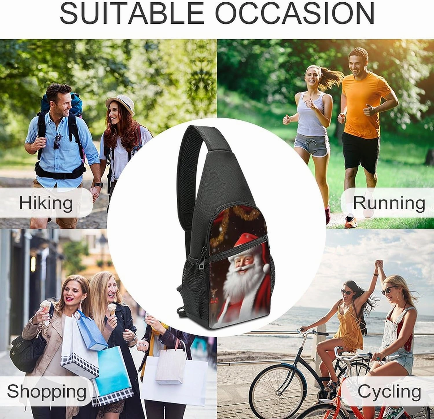Chest Bag Sling Bag for Men Women Santa Christmas Zoom Sport Sling Backpack Lightweight Shoulder Bag for Travel