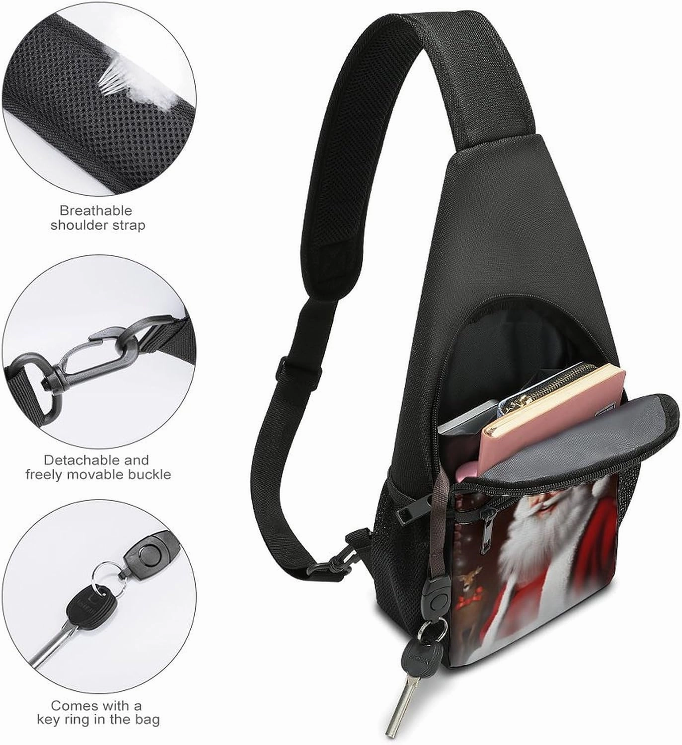Chest Bag Sling Bag for Men Women Santa Christmas Zoom Sport Sling Backpack Lightweight Shoulder Bag for Travel