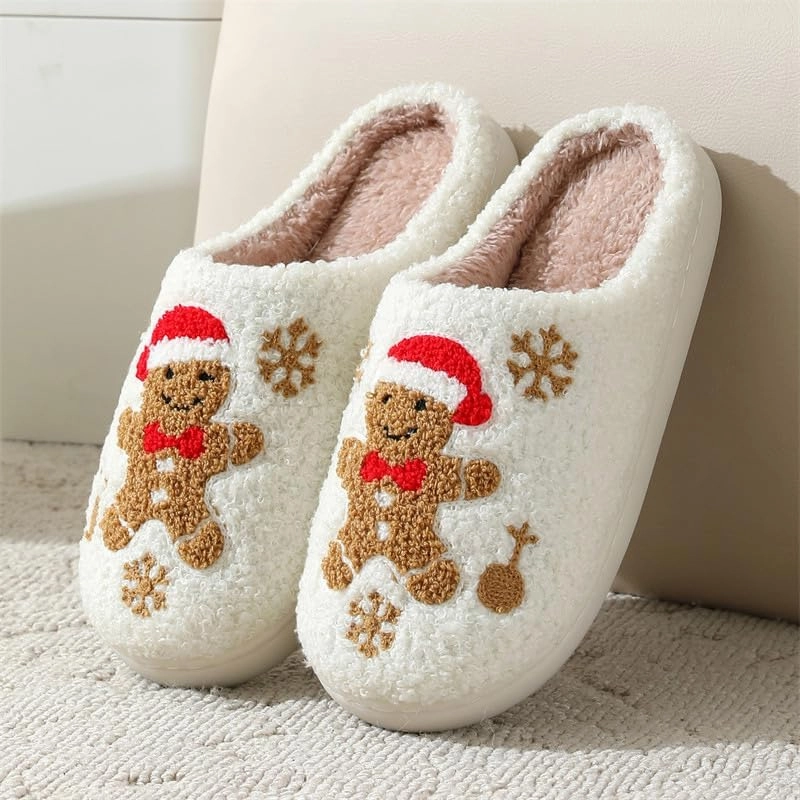 Christmas Slippers Gingerbread Cotton Snowflake Christmas Couples Home Indoor Slip-resistant Home Slippers