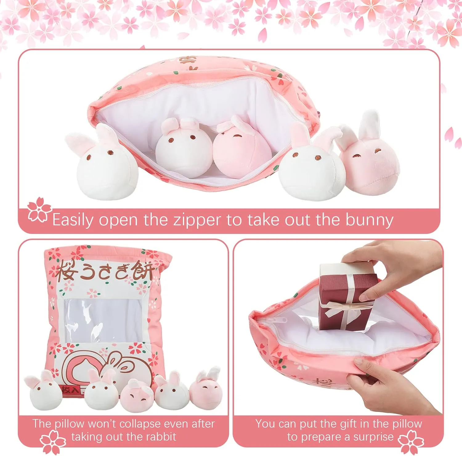 Civaner Cute Plush Pillow Kawaii Room Decor Throw Pillow Removable Stuffed Animal Toys Fluffy Christmas Home Decor Gifts(Bunny)