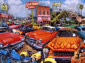Classic Cars Motel, Bar & Drive Inn Puzzle Games for Adults and Kids Ages 12 and Up, Made in the USA, 750 Piece, Full Size is 18” X 24