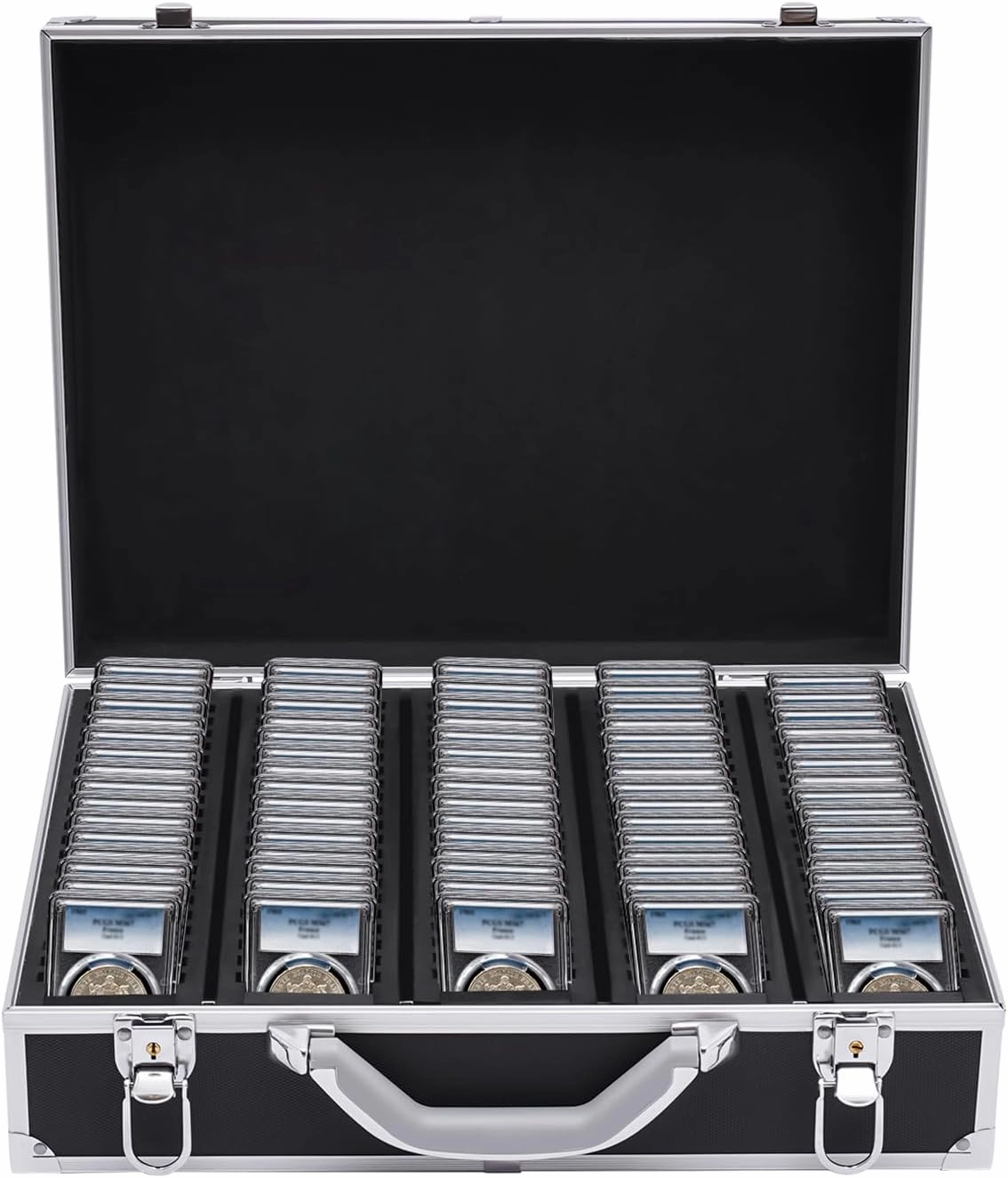 Coin Storage Box, 100 Graded Coin Slab Storage Box Trays for PCGS, NGC & More, Display Case, Collection Supplies (Black)