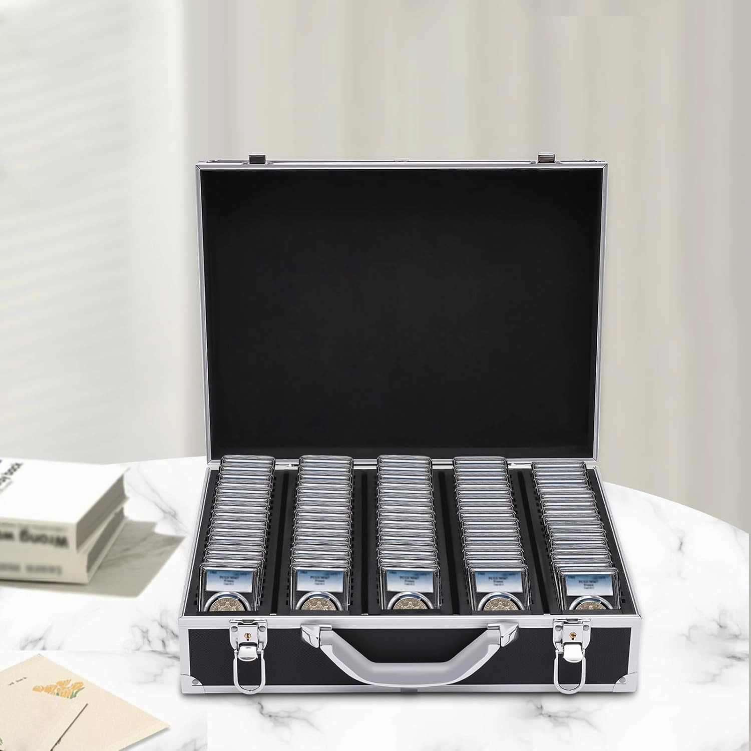 Coin Storage Box, 100 Graded Coin Slab Storage Box Trays for PCGS, NGC & More, Display Case, Collection Supplies (Black)