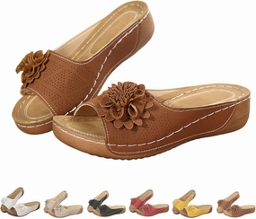 Comfortable Non-Slip Solid Color Open-Toe Wedge Sandals for Women,Summer Orthopedic Slip on Platform Shoes,Arch Support Beach Slides