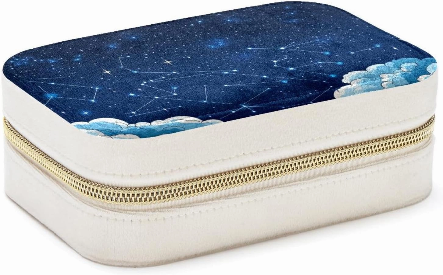 Constellation and Cosmic Objects on Night Sky Background Travel Jewelry Box, Portable Travel Display Case Storage Holder Boxes for Stud Earrings, Rings, Necklaces, Bracelets