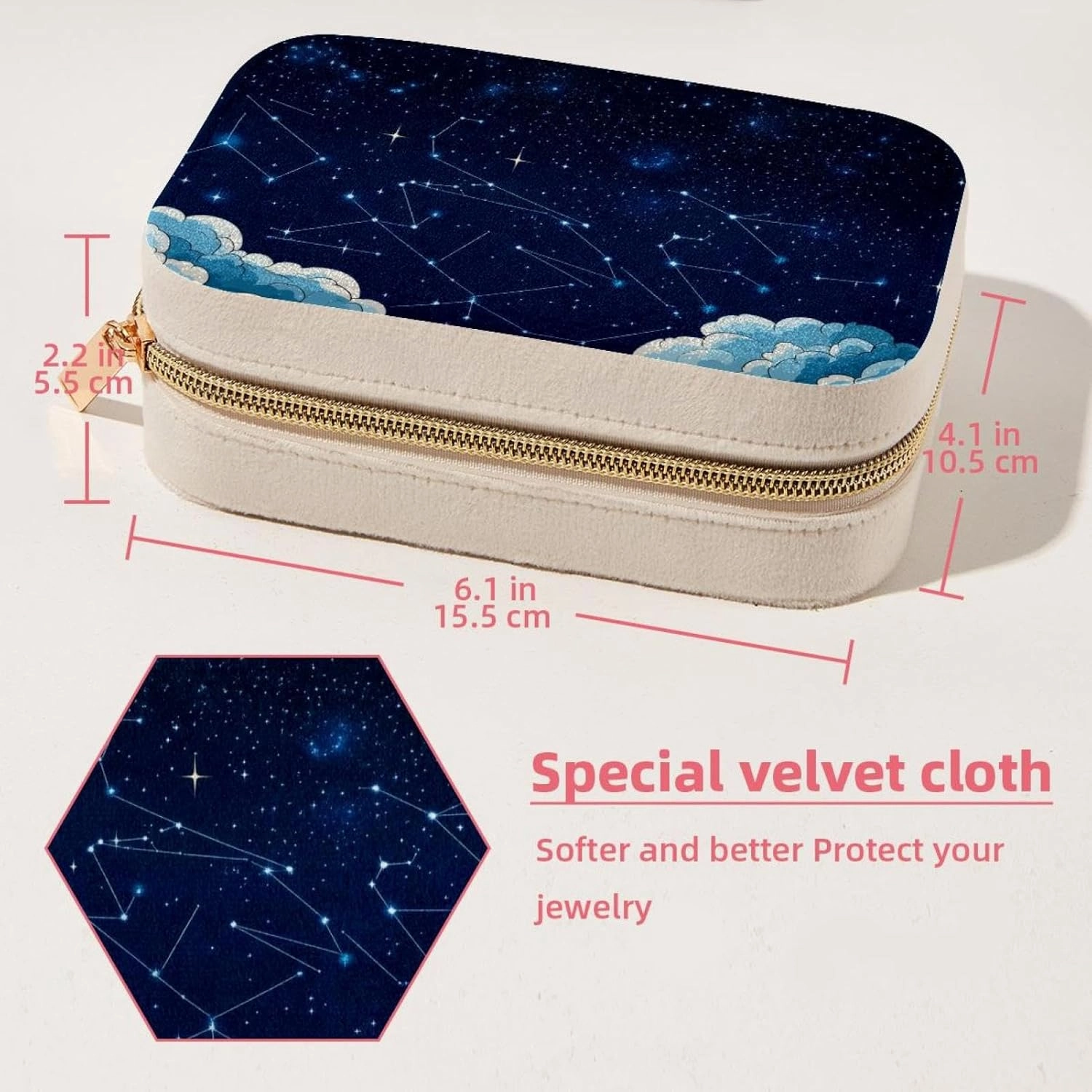 Constellation and Cosmic Objects on Night Sky Background Travel Jewelry Box, Portable Travel Display Case Storage Holder Boxes for Stud Earrings, Rings, Necklaces, Bracelets
