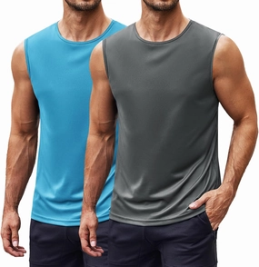 COOFANDY Mens 2 Pack Workout Tank Top UPF 50  Quick Dry Sleeveless Swim Shirt Gym Muscle Athletic Summer Beach T Shirts