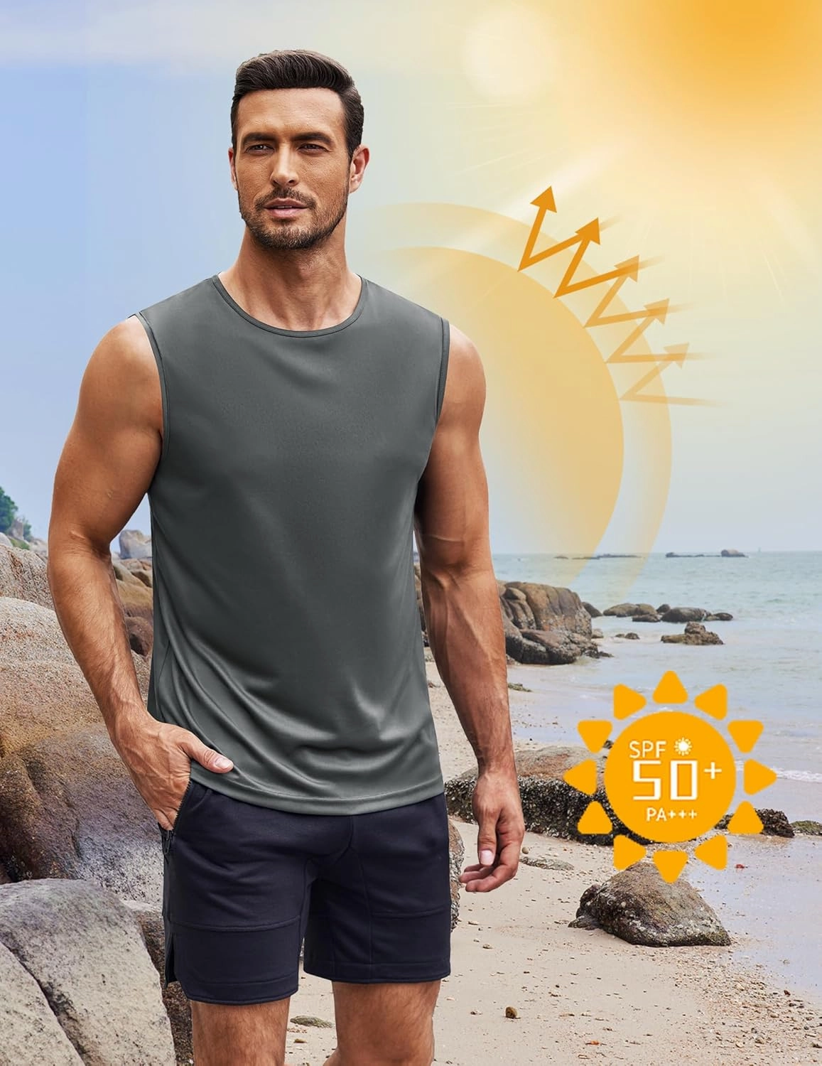 COOFANDY Mens 2 Pack Workout Tank Top UPF 50  Quick Dry Sleeveless Swim Shirt Gym Muscle Athletic Summer Beach T Shirts