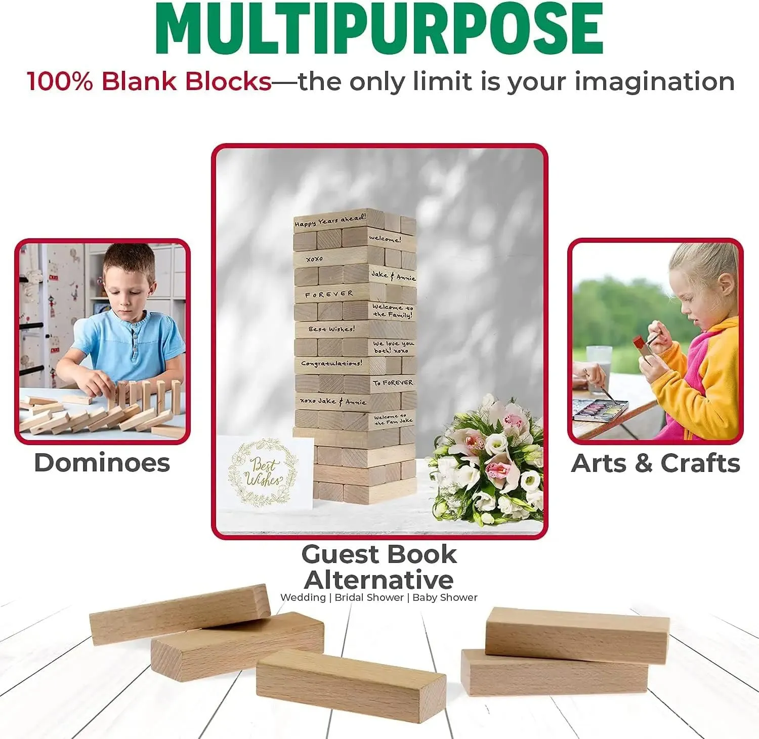 CoolToys Timber Tower Wood Block Stacking Game – Original Edition (48 Pieces) – 2 Pack