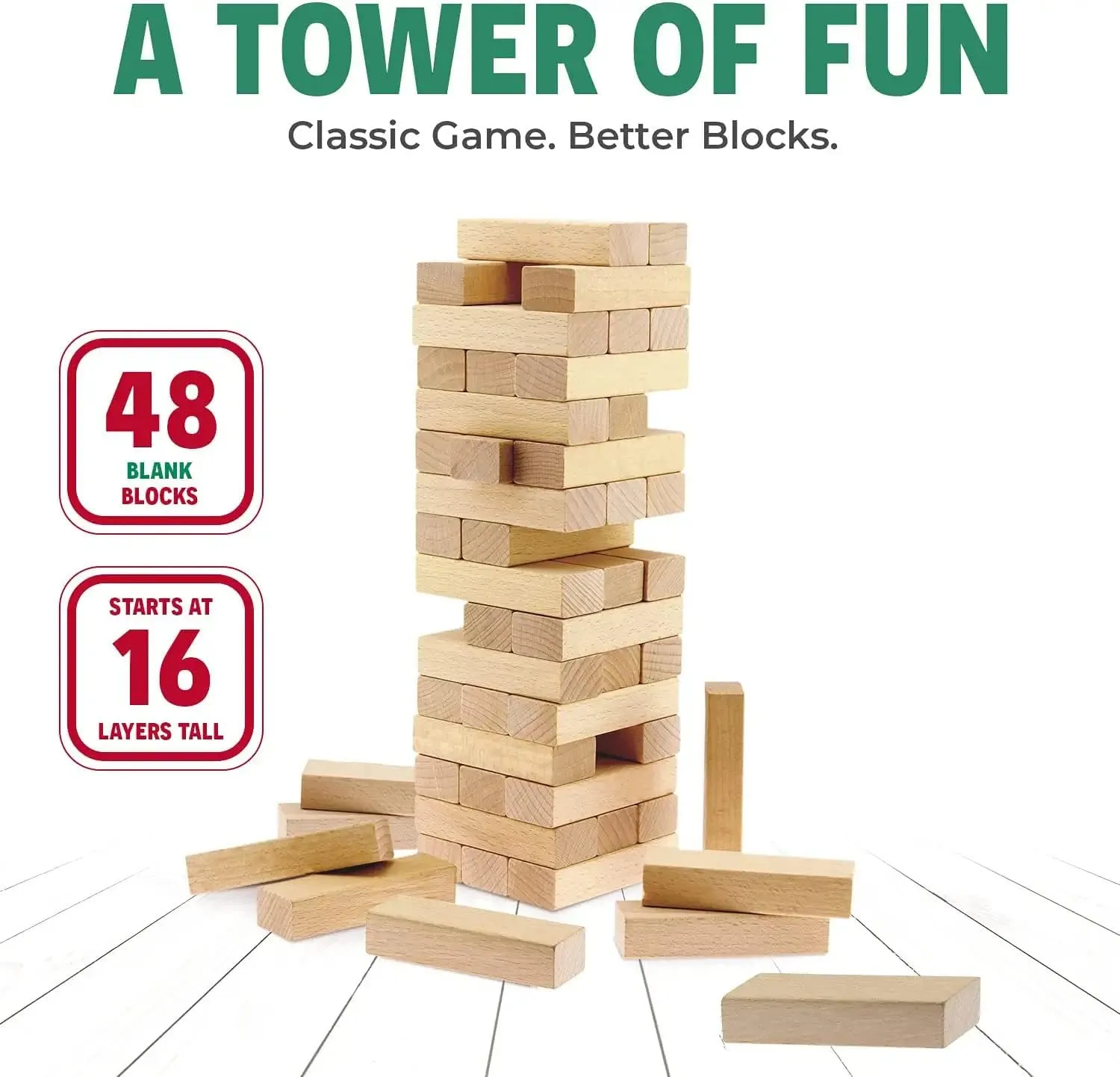 CoolToys Timber Tower Wood Block Stacking Game – Original Edition (48 Pieces) – 2 Pack