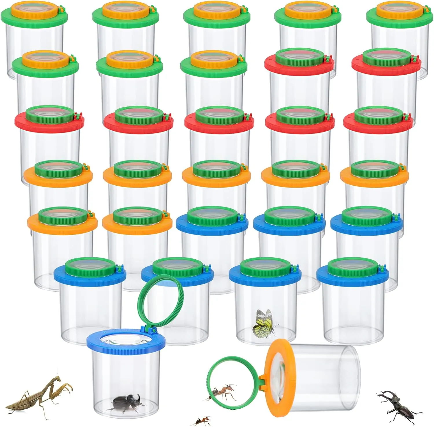 Coopay 32 Pieces Magnifying Insect Box - Bug Viewer, Critter Insect Cage, Container, Bug Catcher Cage, Jar Collecting Kit for Children, Kids Science Nature Exploration Tools