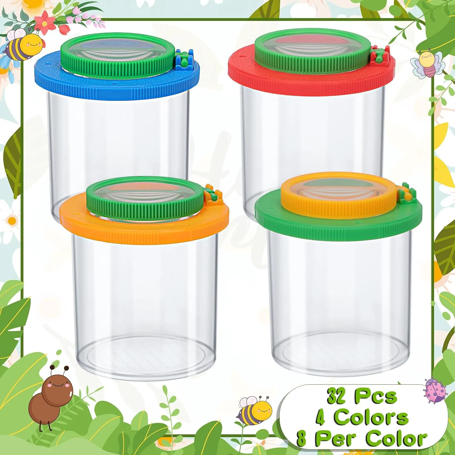 Coopay 32 Pieces Magnifying Insect Box - Bug Viewer, Critter Insect Cage, Container, Bug Catcher Cage, Jar Collecting Kit for Children, Kids Science Nature Exploration Tools