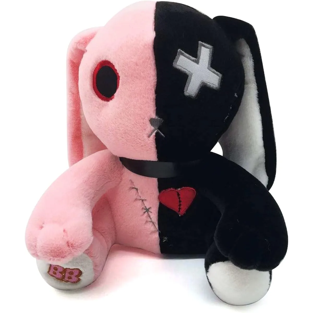 Creepy Goth Plush Crazy Bunny Scrump Stuffed Rabbit Halloween Scary Bunny Stuffed Easter Rabbit Animal Pillow Soft Pink Rabbit Cuddle Lovely Bunny Stuffed Animal Doll Gift 12 Inch (Black/Pink)