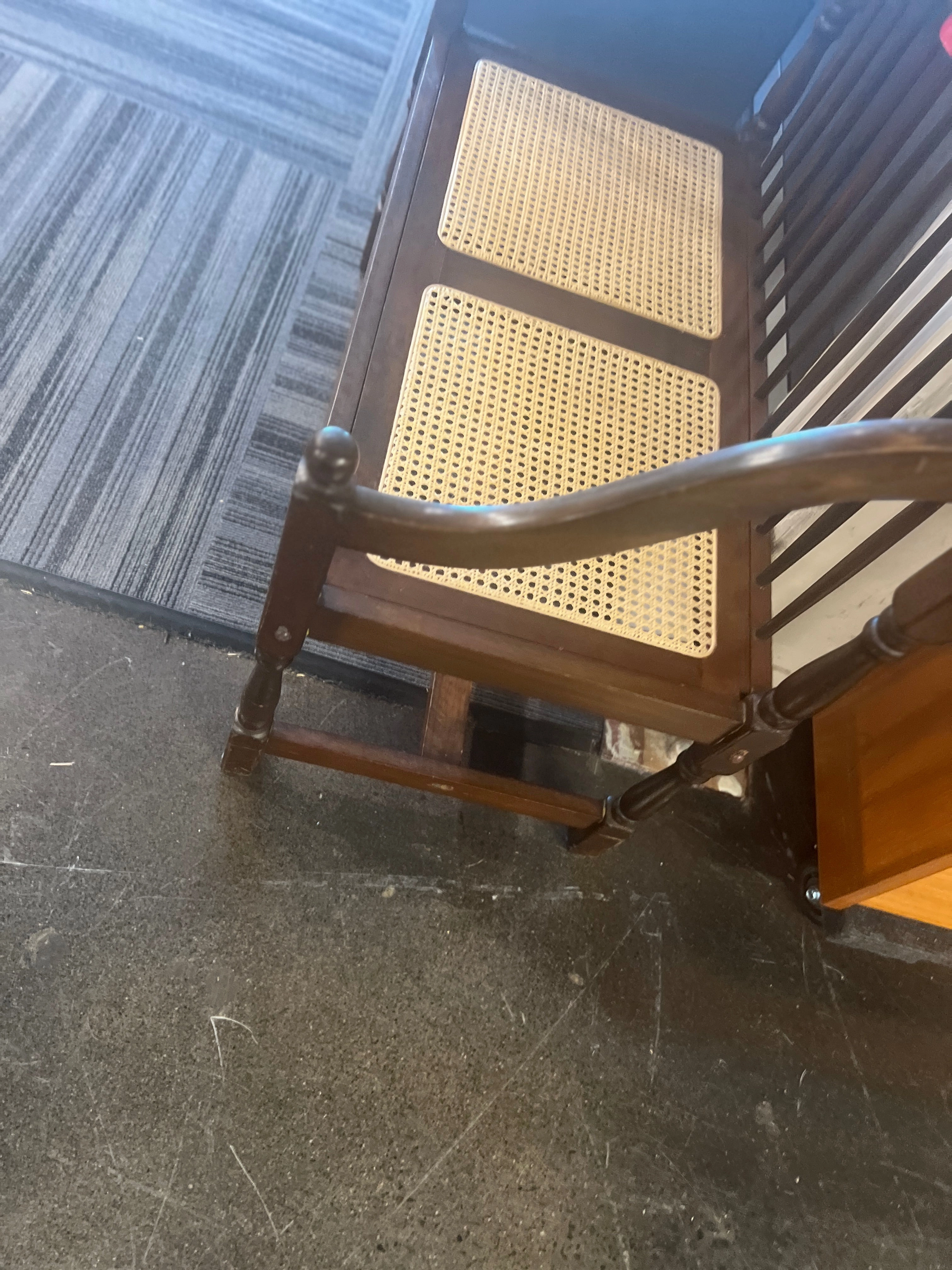 Curved Wood and Rattan Entryway Bench