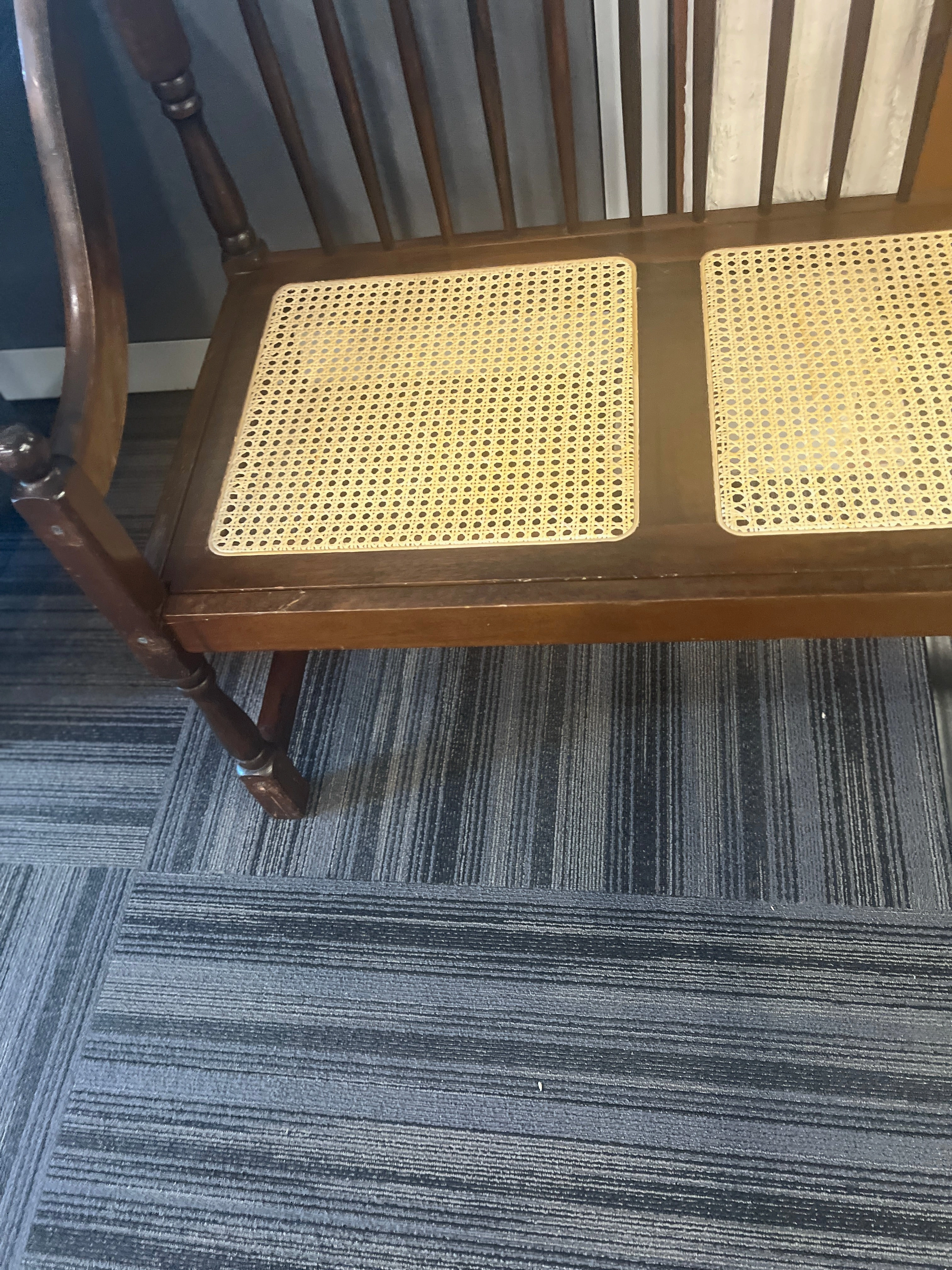 Curved Wood and Rattan Entryway Bench